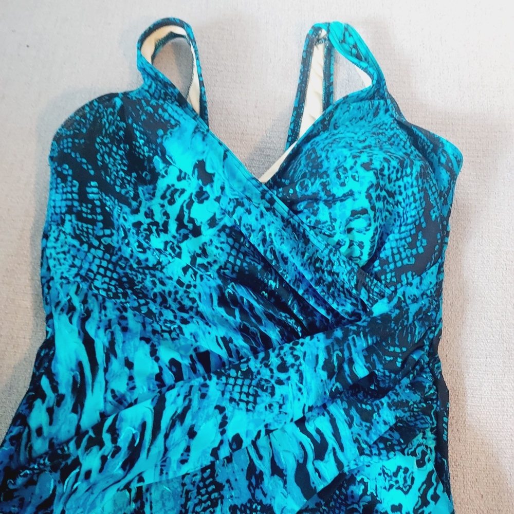 Miraclesuit Blue Patterned One-Piece Swimsuit Sz-… - image 5
